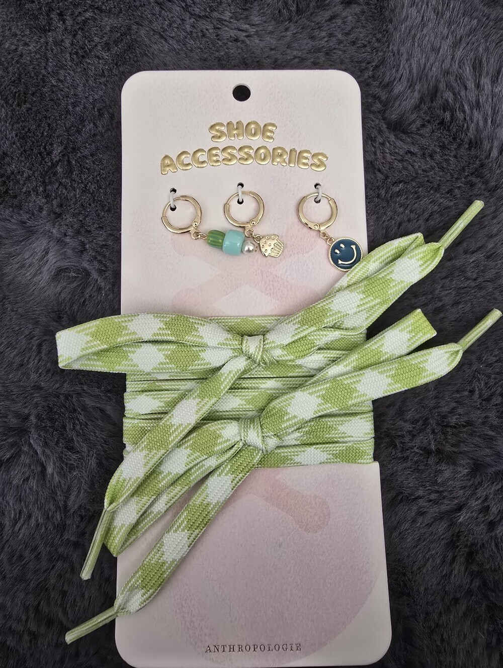NWT! Anthropologie, Shoe Charm Lace Pack, Green/White/Gold Charm Set, MSRP $28